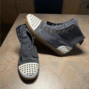 Dr Martens Hackstud Sz 9 Black White Lace Up Boots Studded Punk Grunge